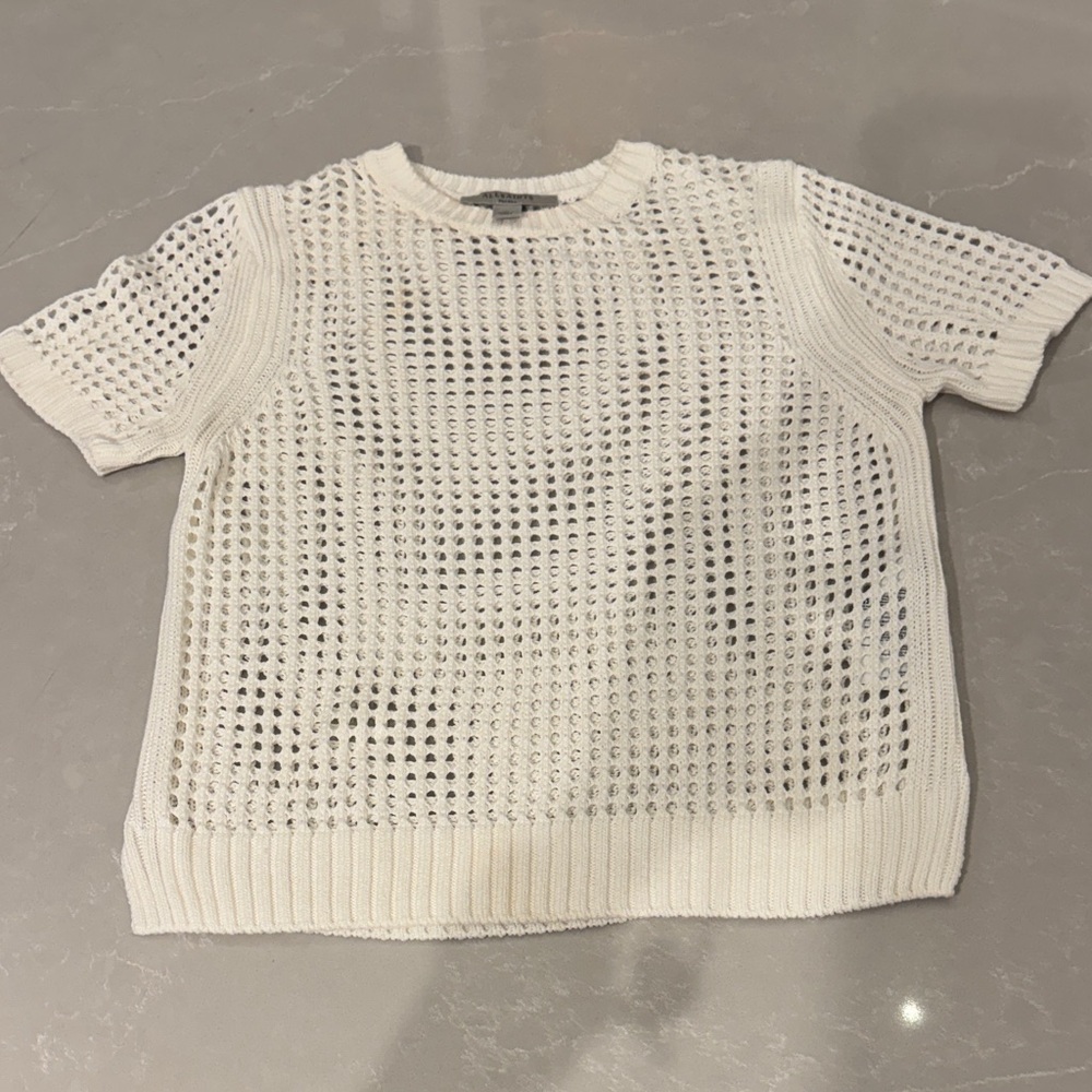 All Saints White Knit Short Sleeve Sweater